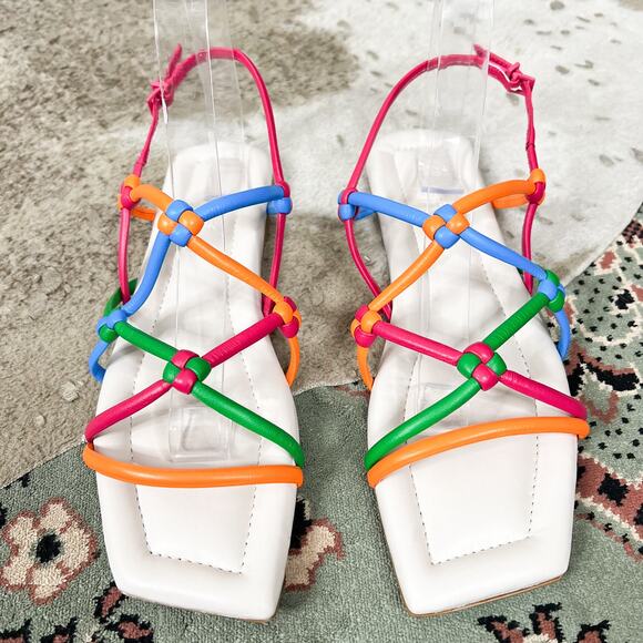 NEW Mercedes Castillo | Camille Colorful Leather Strappy Flats Sandals NWOB 8.5 - Picture 4 of 10